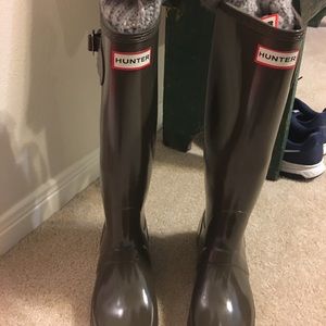 Tall Green Hunter Boots with Boot socks size 9